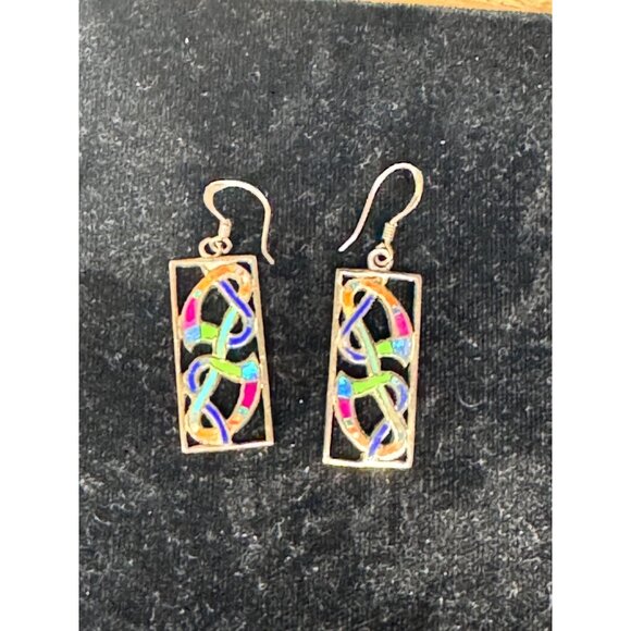 Sterling Silver Celtic Knot Dangle Earrings With Multicolor Enamel Detailing Rec - Picture 5 of 7